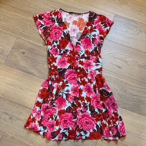 Zara Basic Pink and Red Floral Top
